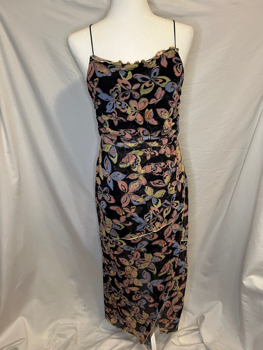 Urban Outfitters Black Maxi Slip Dress with Pastel Floral Print